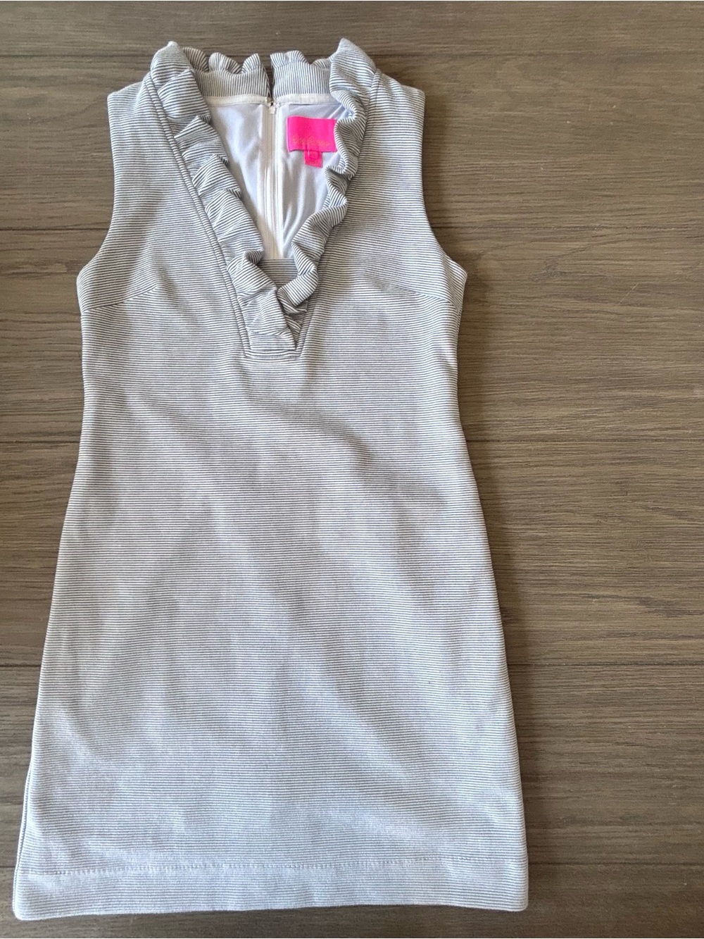 LILLY PULITZER Sleeveless Ruffle V-Neck Dress Light Blue & White Pinstripe